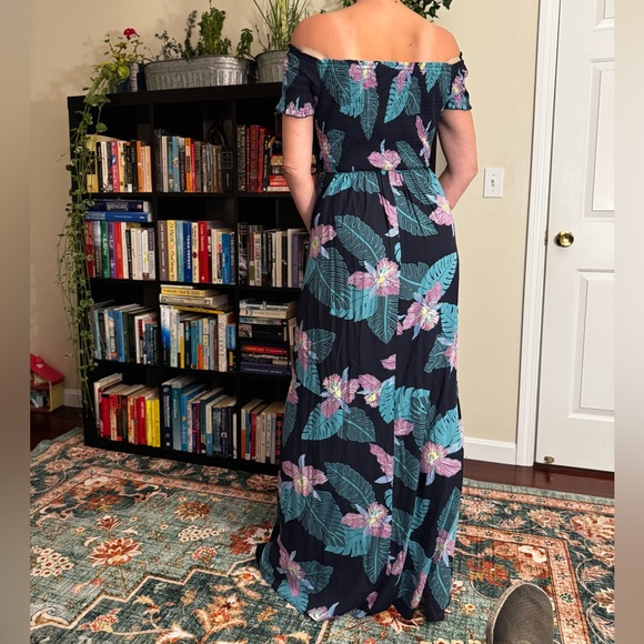 Lulu brand Patsy Navy Blue Floral Print Off-the-Shoulder Dress - Picture 3 of 7